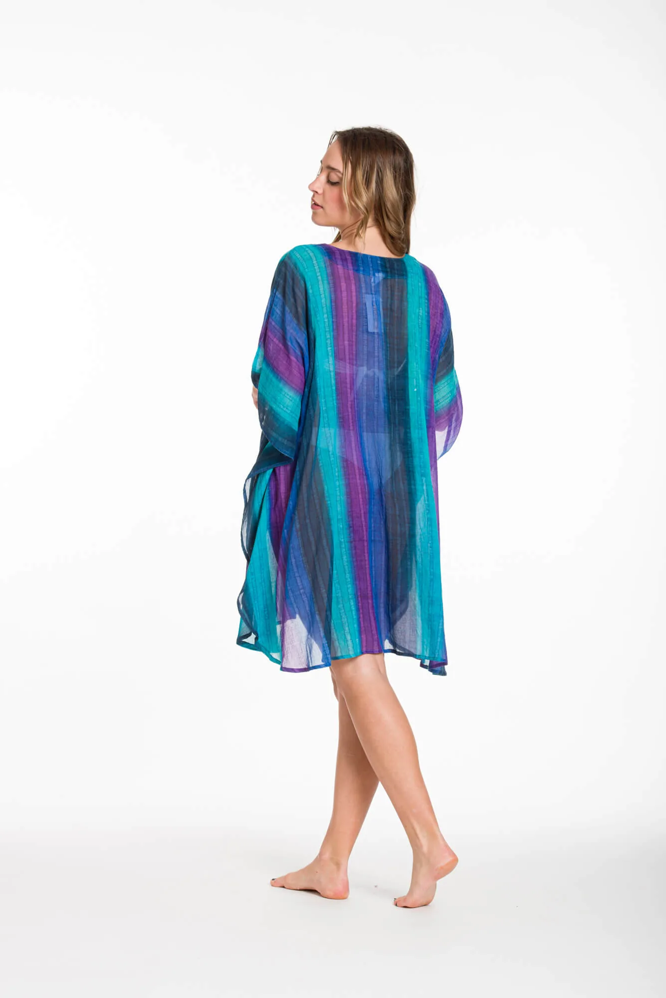 Ποντσο tie dye ριγε βαμβακερο - Μπλέ;Μώβ;Ράφ;Τυρκουάζ πόντσο παραλίας από βαμβακερό για καλοκαιρινές resort εμφανίσεις