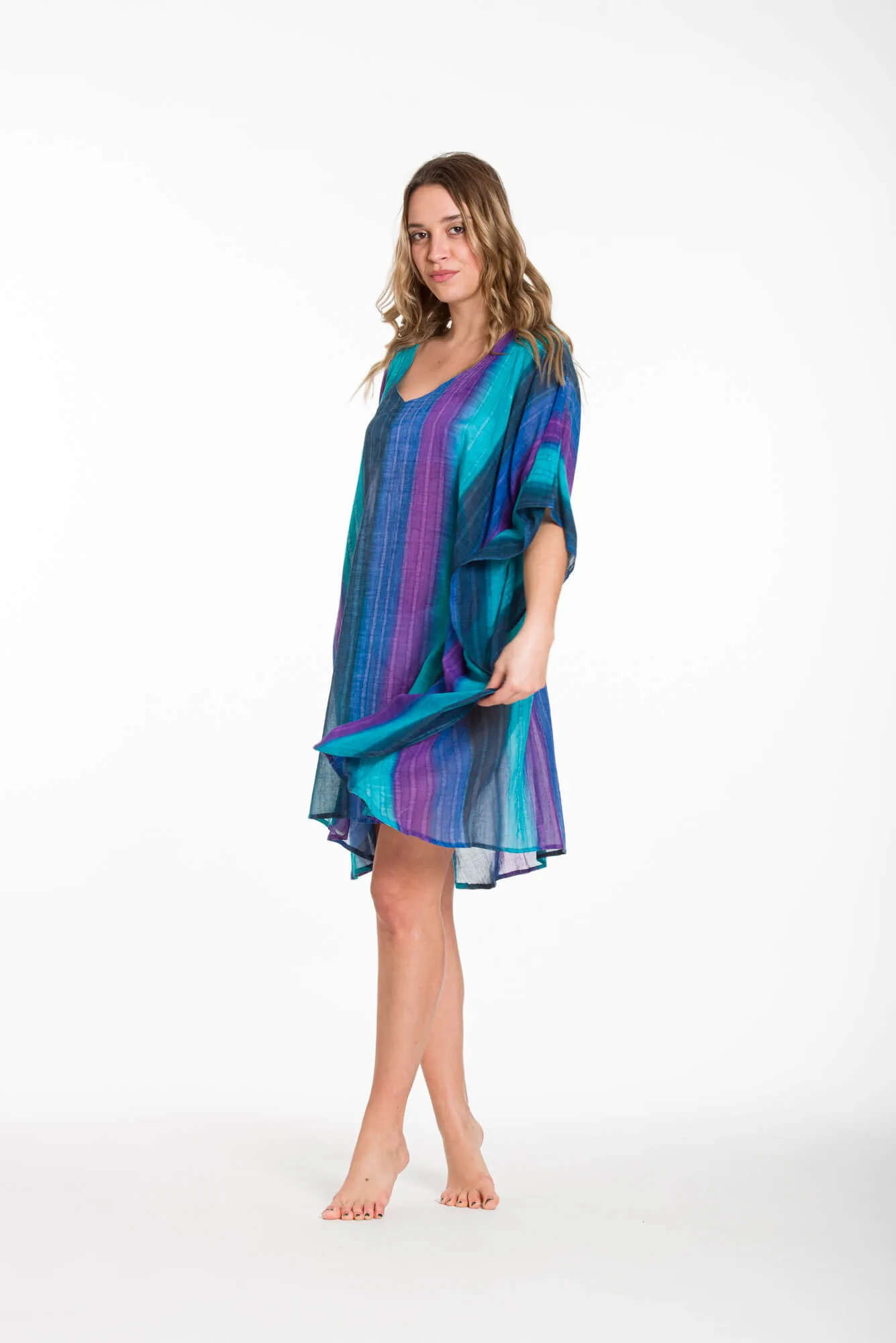 Ποντσο tie dye ριγε βαμβακερο - Μπλέ;Μώβ;Ράφ;Τυρκουάζ πόντσο παραλίας από βαμβακερό για καλοκαιρινές resort εμφανίσεις