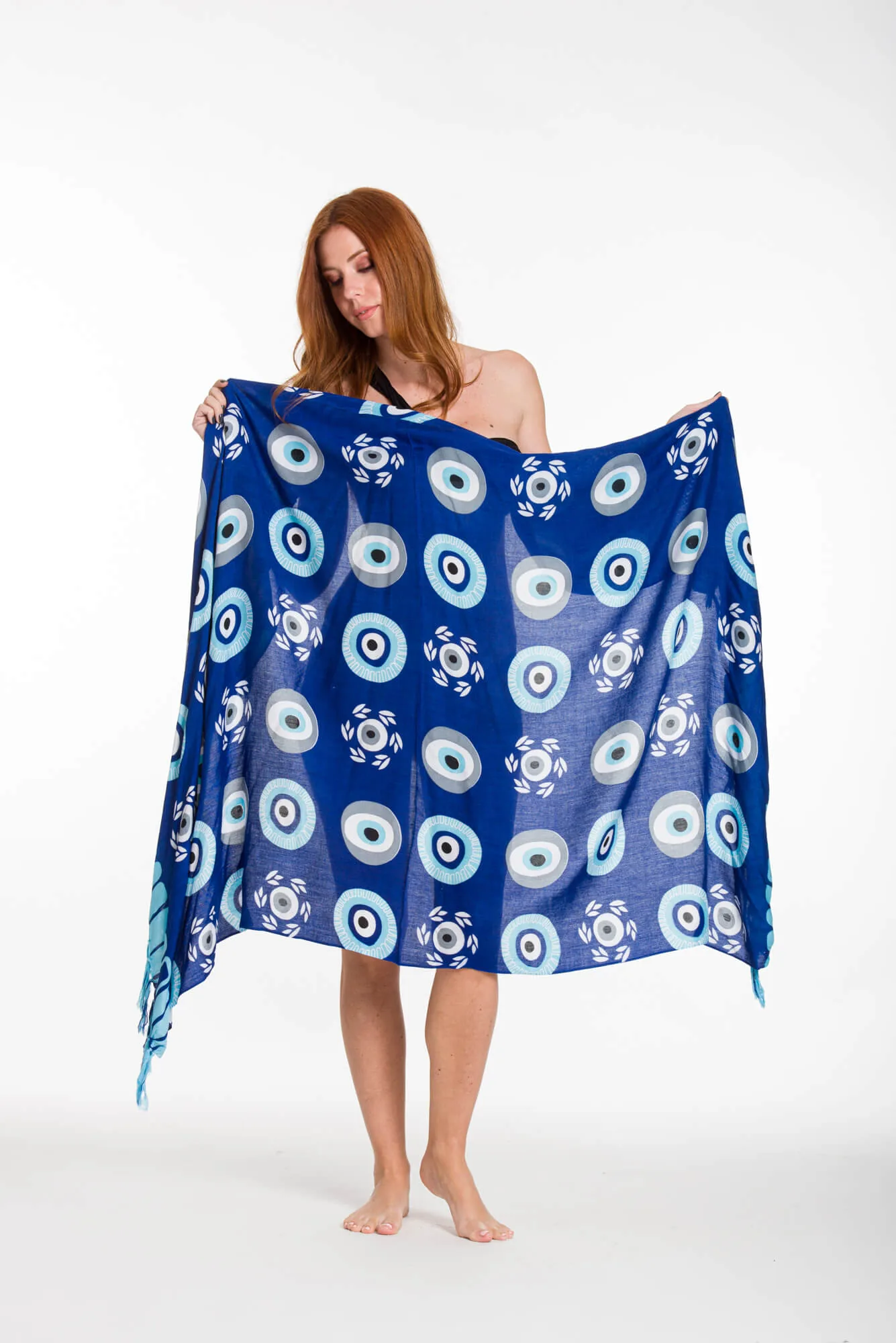 Παρεο ματι viscose με κροσσια - Μπλέ παρεό παραλίας για καλοκαιρινές resort εμφανίσεις