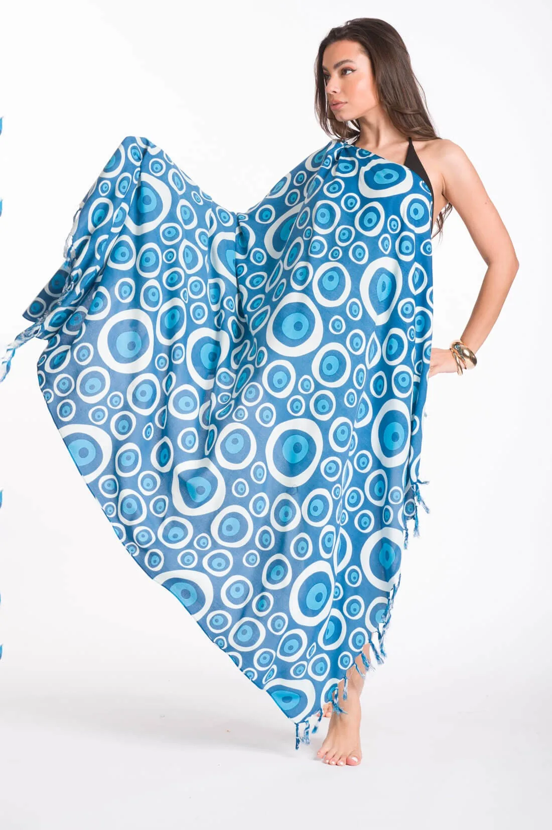 Παρεο ματι viscose με κροσσια - Μπλέ παρεό παραλίας για καλοκαιρινές resort εμφανίσεις