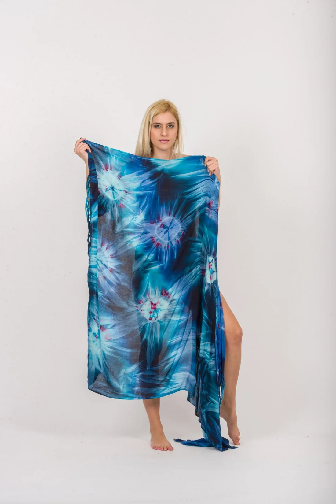 Παρεο βισκοζ tie dye εκρηξη με κροσσια - Μπλέ παρεό παραλίας για καλοκαιρινές resort εμφανίσεις