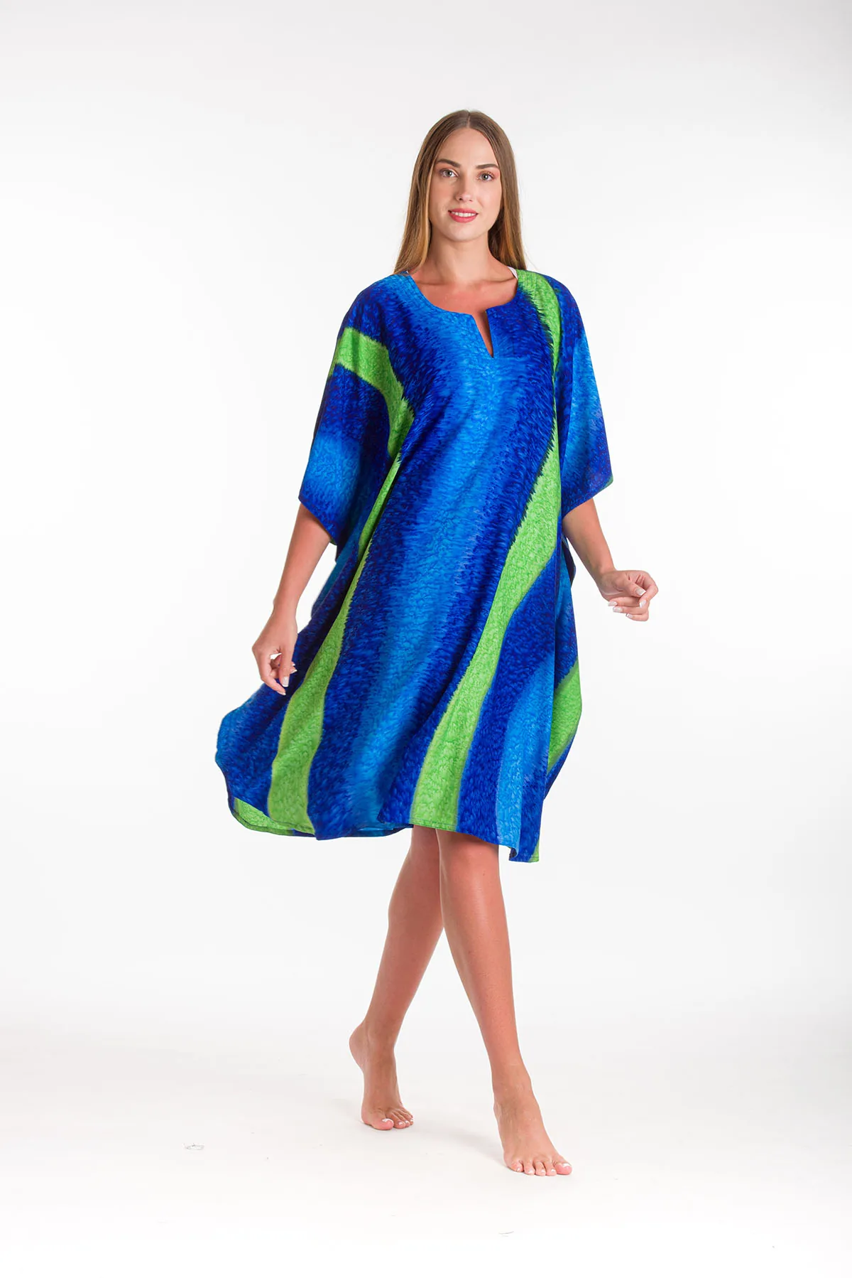 Καφτανι 3/4 mmf silk touch - Μπλέ;Πράσινο καφτάνι παραλίας για καλοκαιρινές resort εμφανίσεις