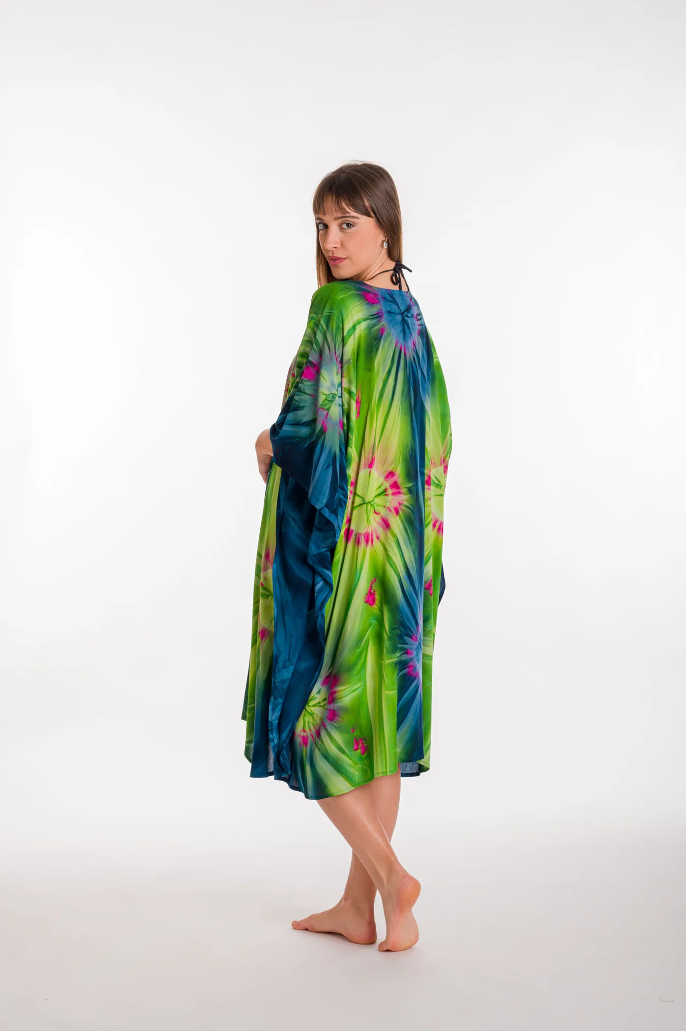 Καφτανι midi βισκοζ tie dye εκρηξη - Μπλέ;Πράσινο καφτάνι παραλίας από βισκόζ για καλοκαιρινές resort εμφανίσεις