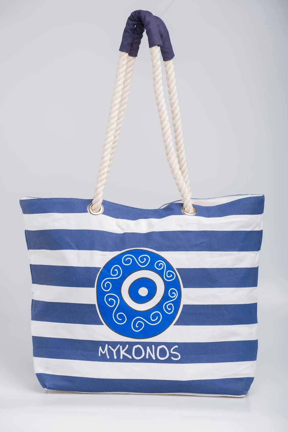 Μπλέ τσάντα θαλάσσης μάτι καραβόπανο με φερμουάρ - resort wear προϊόν για καλοκαιρινές resort εμφανίσεις