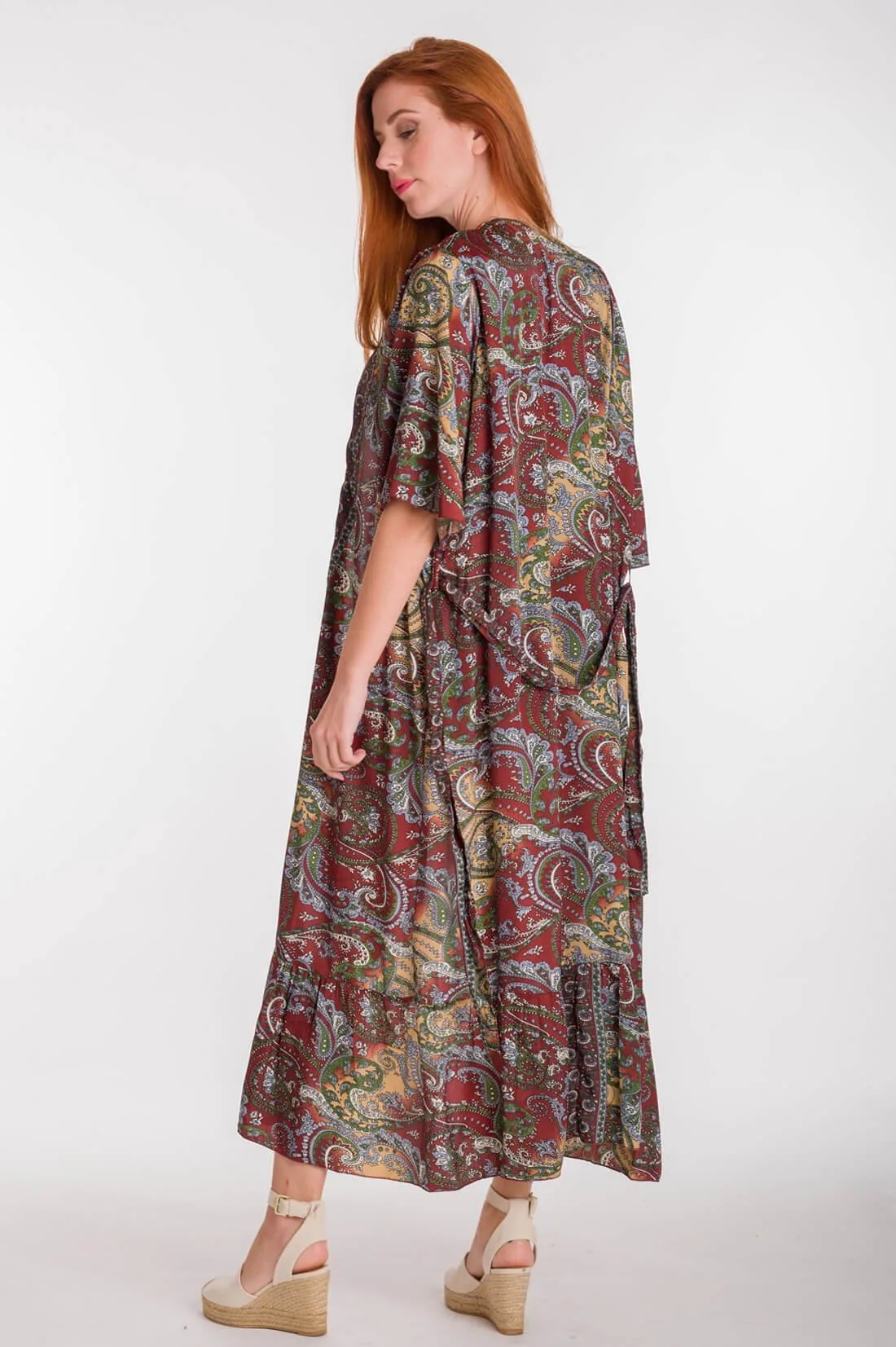 Κιμονο art. silk maxi με δεσιμο - Μπορντό resort wear προϊόν για καλοκαιρινές resort εμφανίσεις
