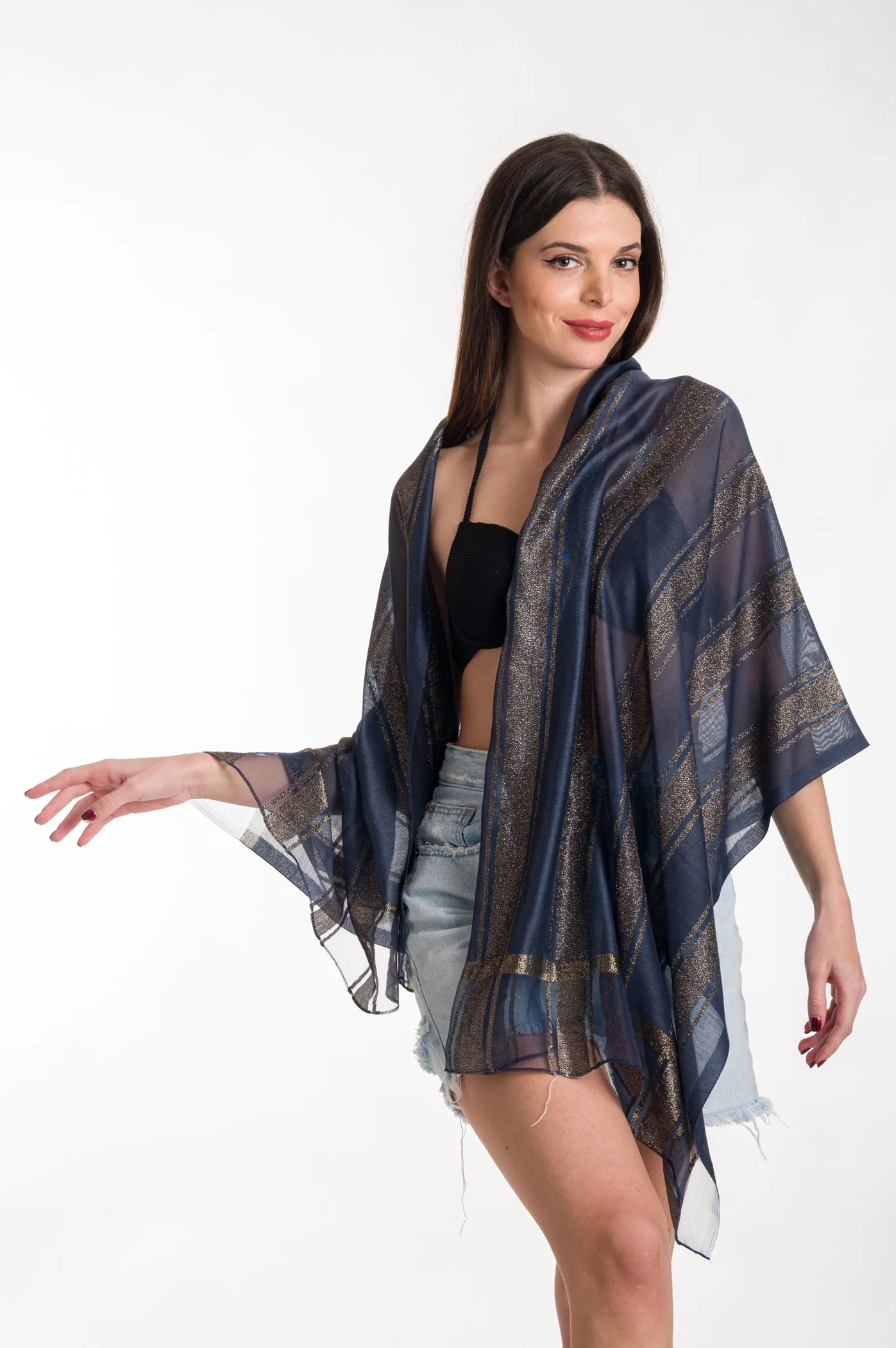 Εσαρπα μεταλιζε - Navy Blue;Χρυσό resort wear προϊόν για καλοκαιρινές resort εμφανίσεις