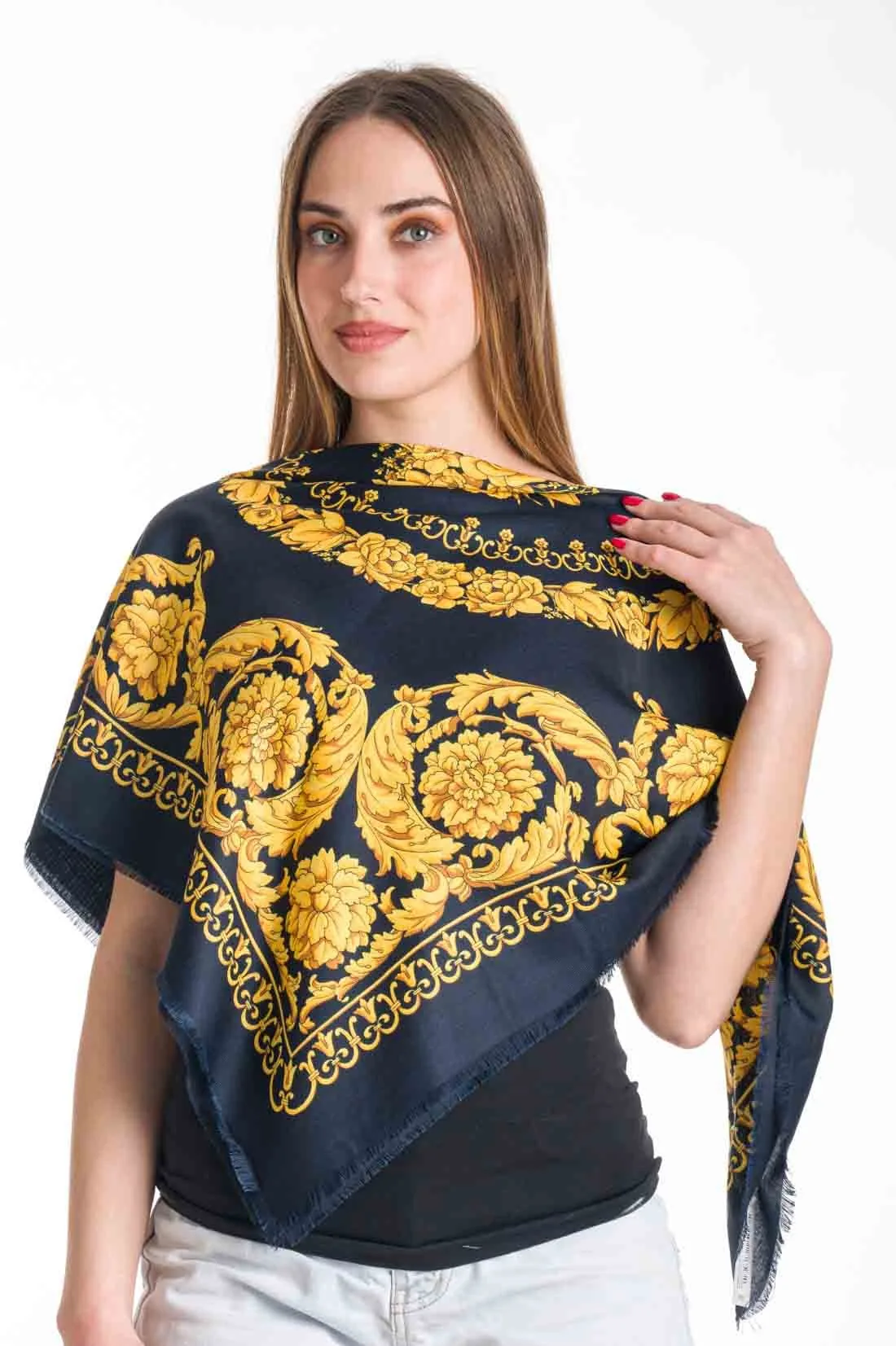 Μαντηλι τετραγωνο - Navy Blue;Χρυσό resort wear προϊόν για καλοκαιρινές resort εμφανίσεις