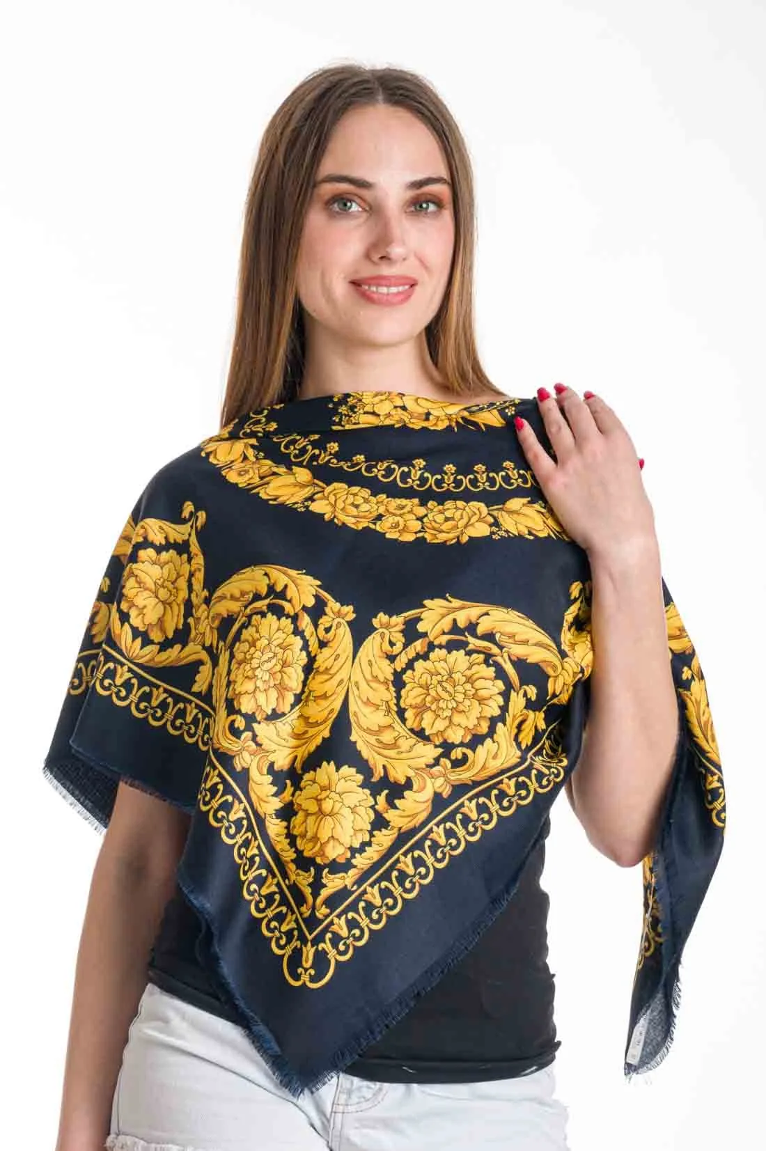 Μαντηλι τετραγωνο - Navy Blue;Χρυσό resort wear προϊόν για καλοκαιρινές resort εμφανίσεις