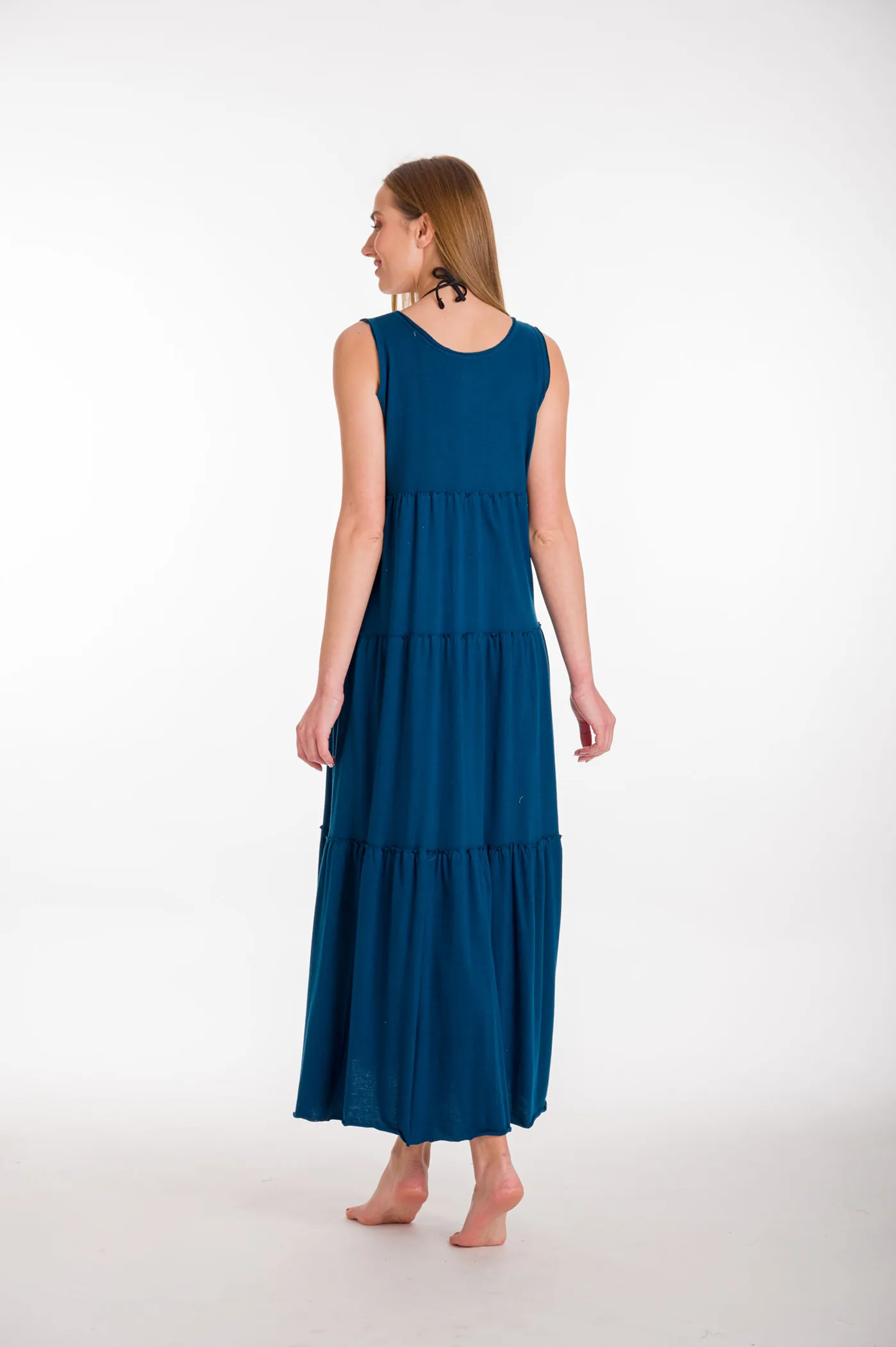 Φορεμα αμανικο μακο βαμβακερο - Navy Blue φόρεμα παραλίας από βαμβακερό για καλοκαιρινές resort εμφανίσεις