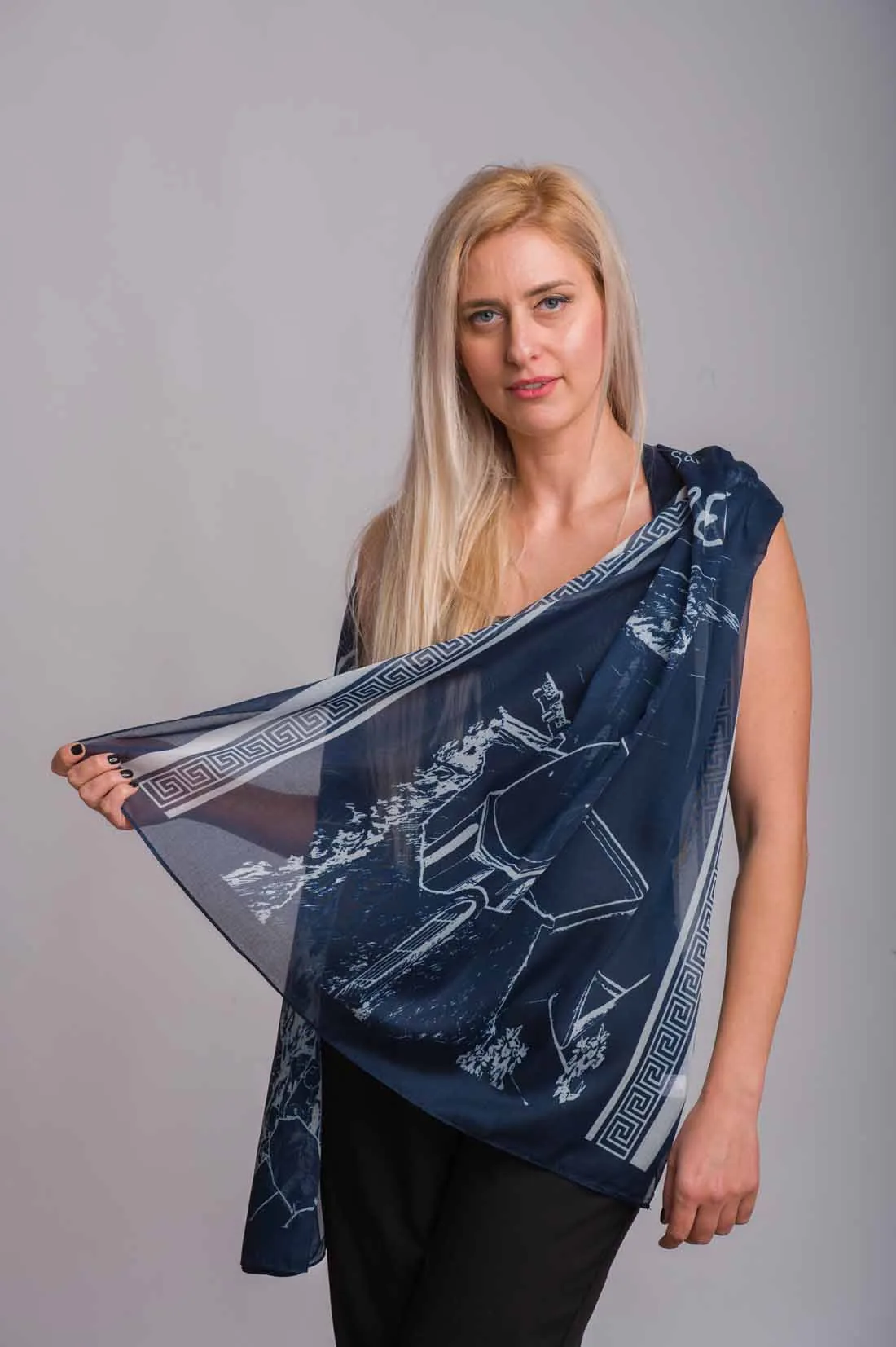Navy blue φουλαρι βισκοζ σαντορινη - resort wear προϊόν για καλοκαιρινές resort εμφανίσεις