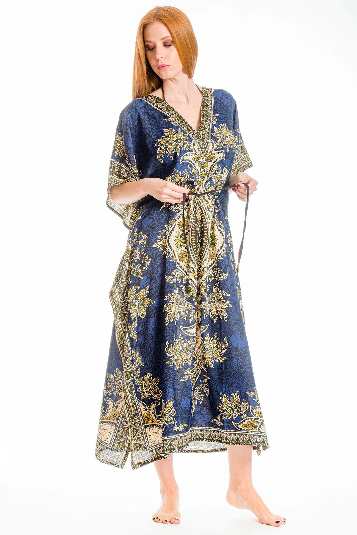 Καφτανι με adjuster - mmf silk touch - Navy Blue παρεό παραλίας για καλοκαιρινές resort εμφανίσεις