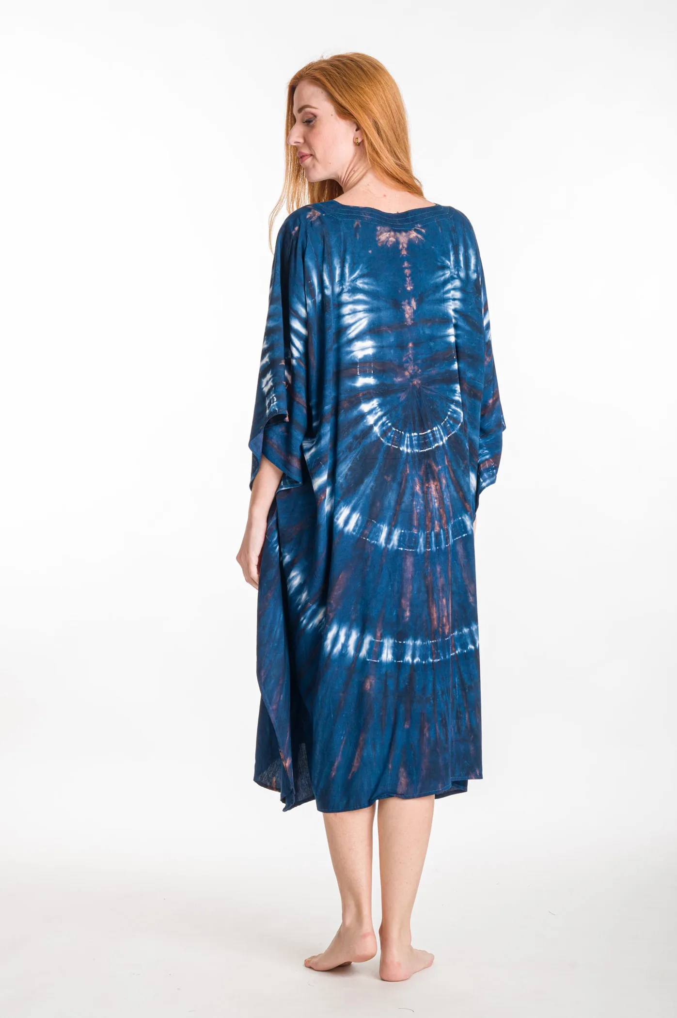 Καφτανι midi βισκοζ tie dye - Navy Blue καφτάνι παραλίας από βισκόζ για καλοκαιρινές resort εμφανίσεις