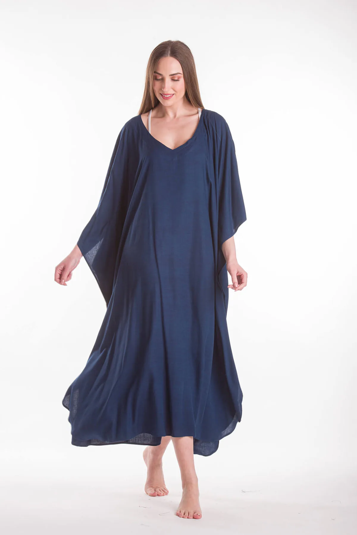 Καφτανι μονοχρωμο βισκοζ - Navy Blue καφτάνι παραλίας από βισκόζ για καλοκαιρινές resort εμφανίσεις