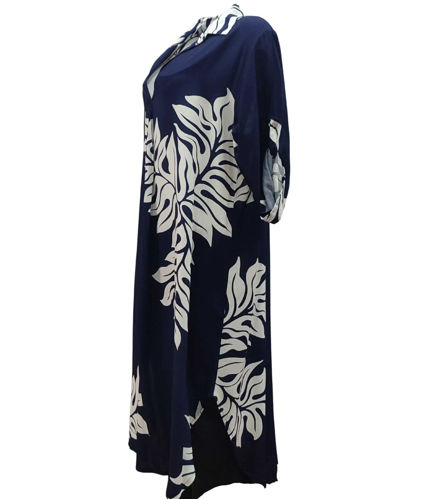 Navy blue καφτάνι - πουκαμισοφορεμα βισκοζ με τρουακαρ μανικι - φόρεμα παραλίας από βισκόζ για καλοκαιρινές resort εμφανίσεις