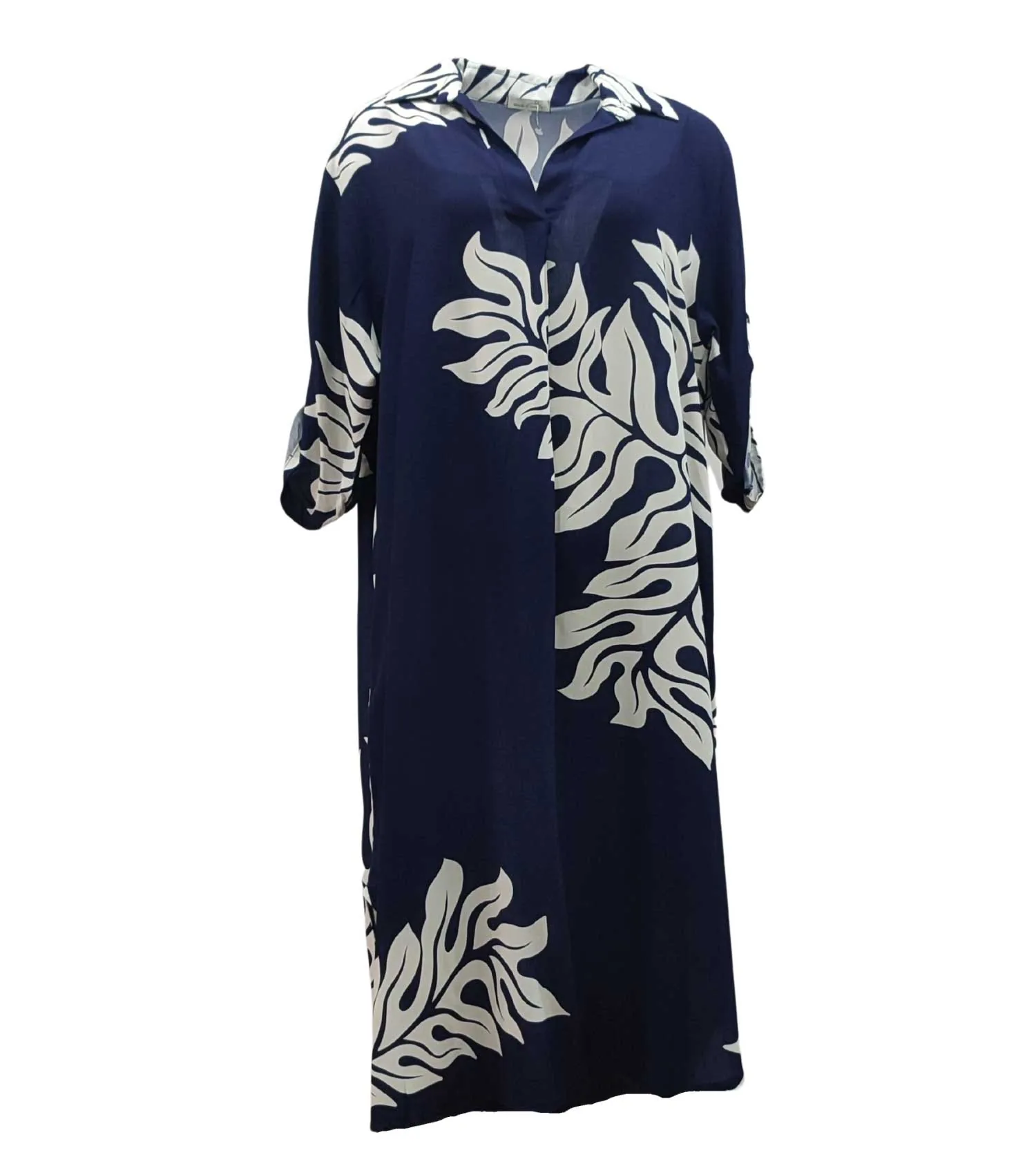 Navy blue καφτάνι - πουκαμισοφορεμα βισκοζ με τρουακαρ μανικι - φόρεμα παραλίας από βισκόζ για καλοκαιρινές resort εμφανίσεις