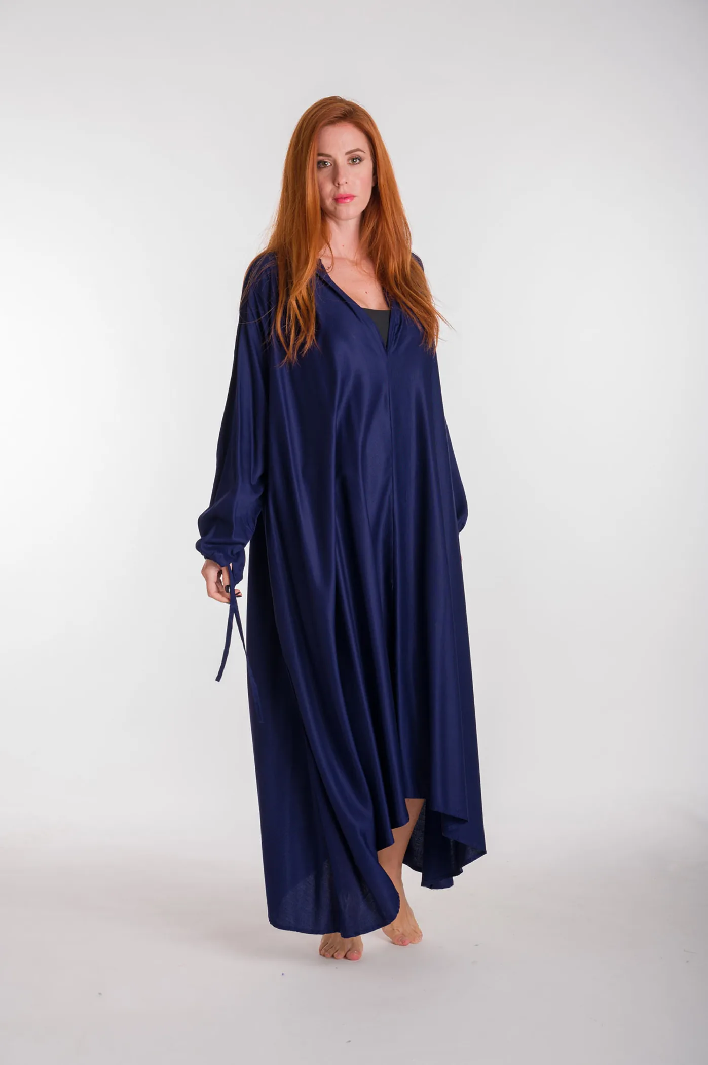 Καφτανι βισκοζ με μακρυ μανικι - Navy Blue φόρεμα παραλίας από βισκόζ για καλοκαιρινές resort εμφανίσεις
