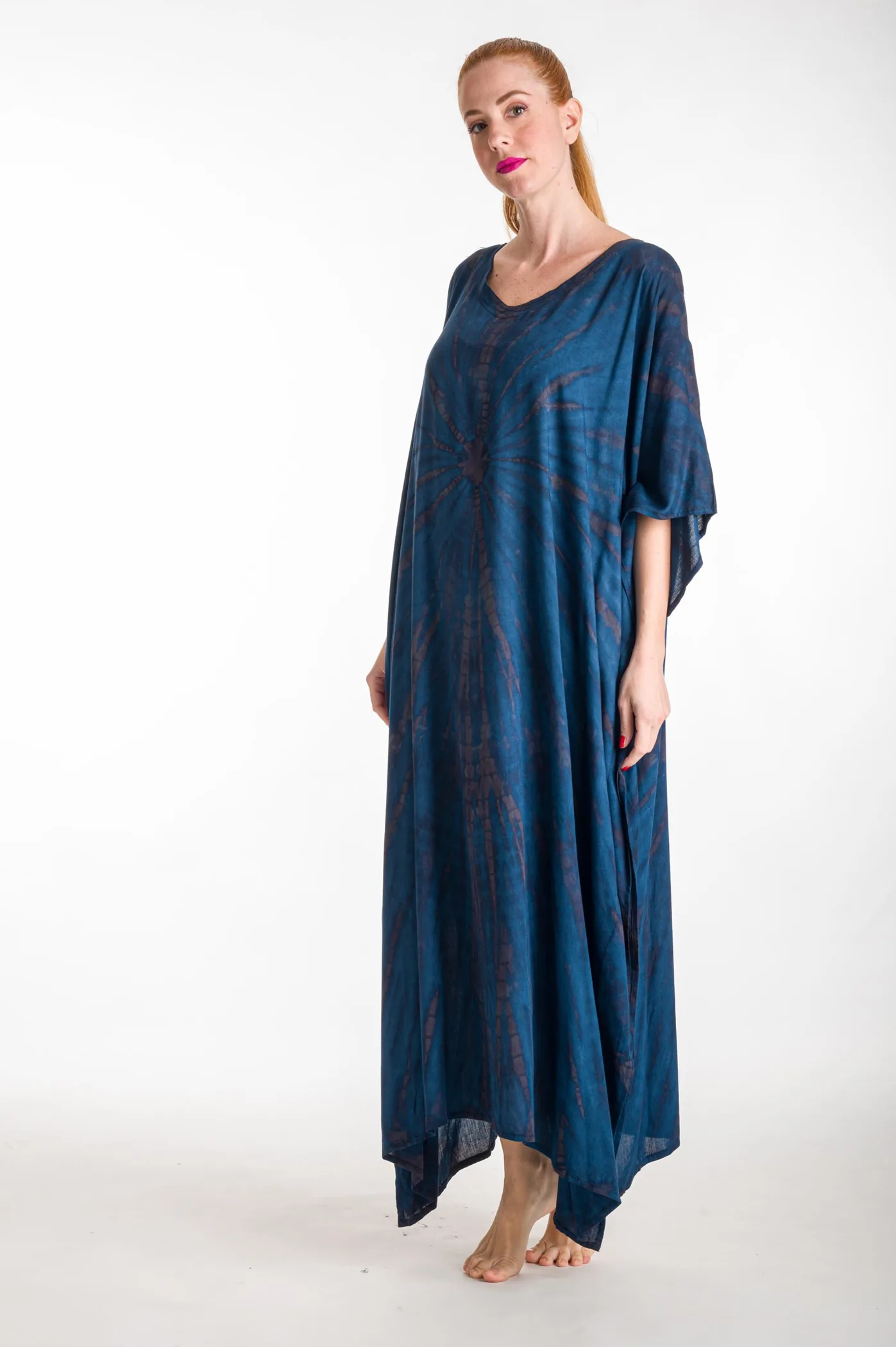 Καφτανι βισκοζ tie dye - Navy Blue καφτάνι παραλίας από βισκόζ για καλοκαιρινές resort εμφανίσεις