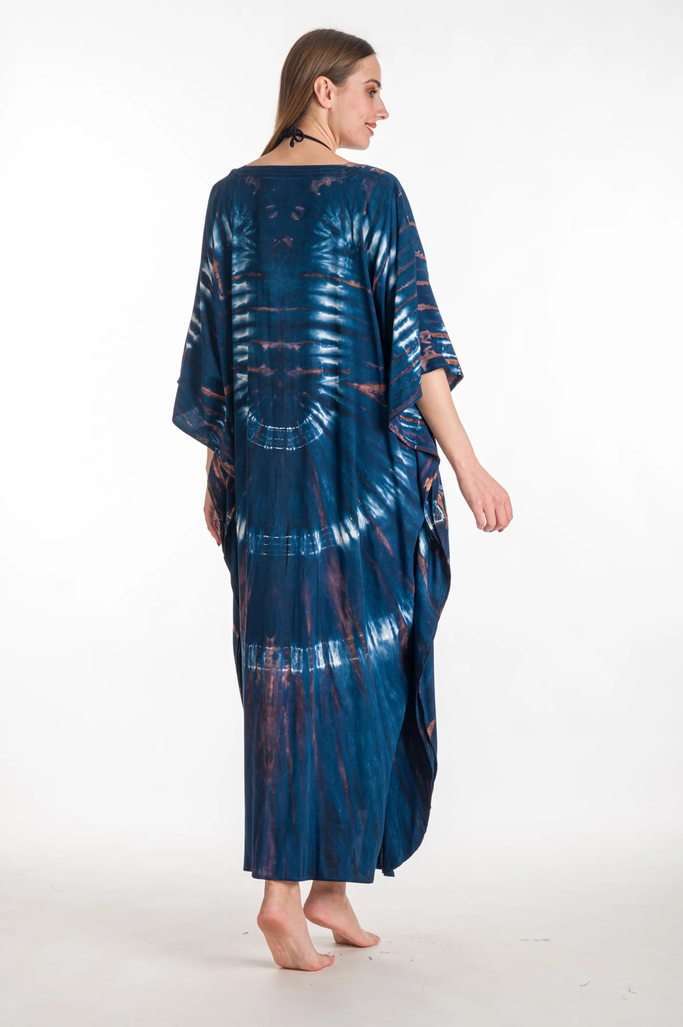 Καφτανι βισκοζ tie dye - Navy Blue καφτάνι παραλίας από βισκόζ για καλοκαιρινές resort εμφανίσεις
