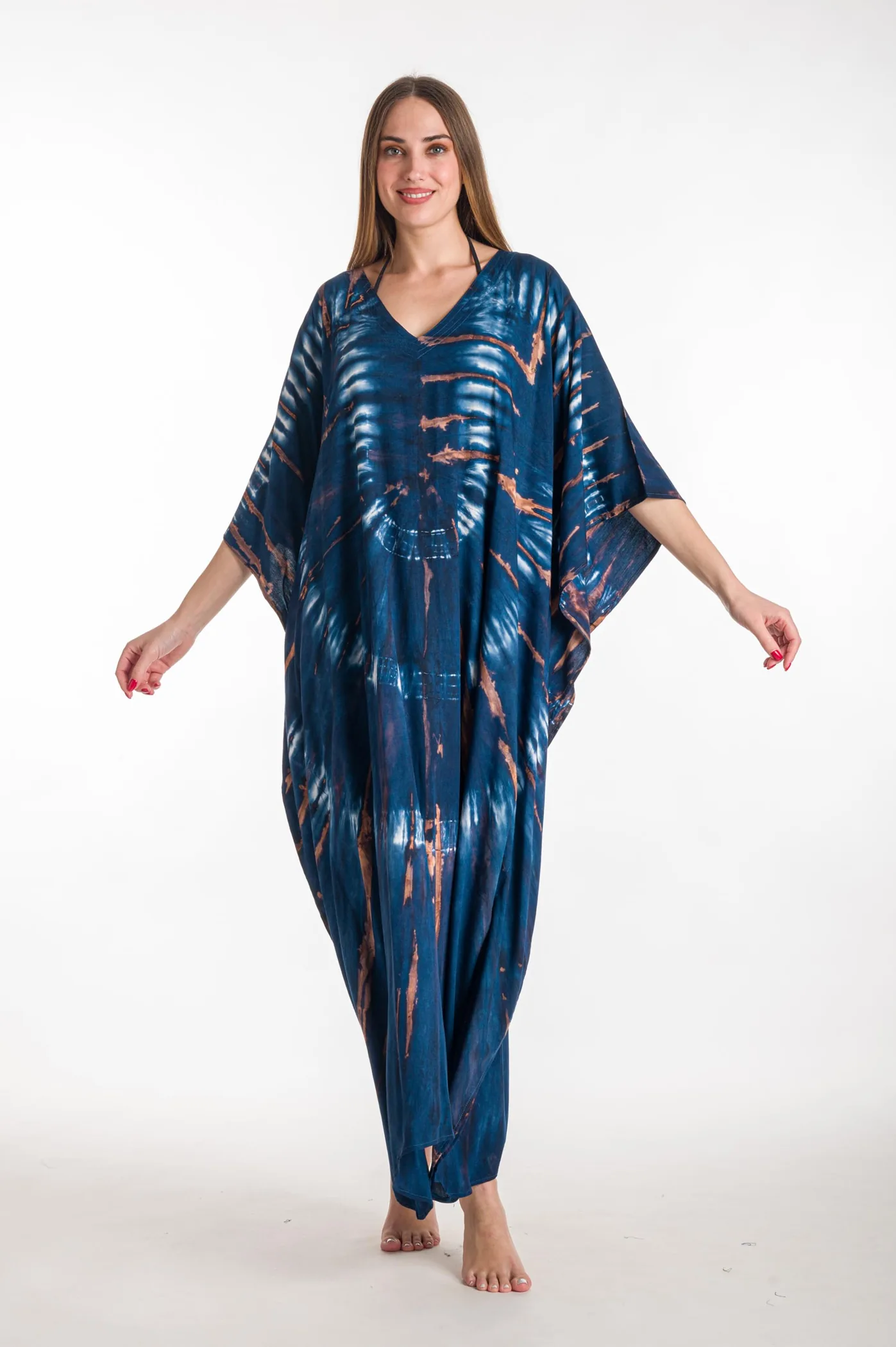 Καφτανι βισκοζ tie dye - Navy Blue καφτάνι παραλίας από βισκόζ για καλοκαιρινές resort εμφανίσεις