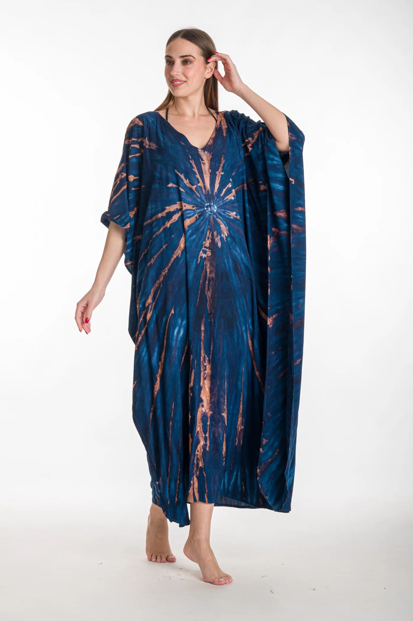 Καφτανι βισκοζ tie dye - Navy Blue καφτάνι παραλίας από βισκόζ για καλοκαιρινές resort εμφανίσεις
