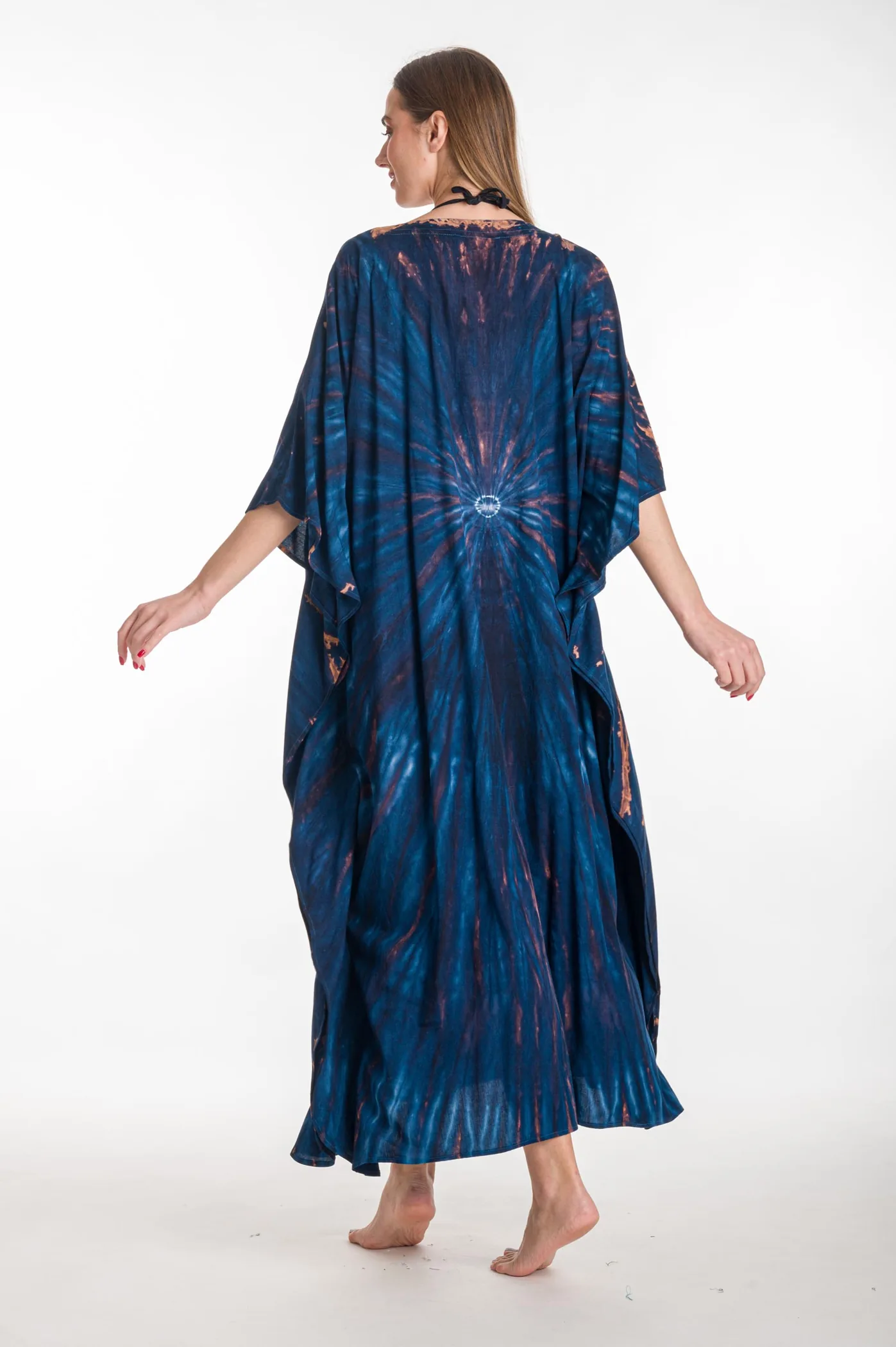 Καφτανι βισκοζ tie dye - Navy Blue καφτάνι παραλίας από βισκόζ για καλοκαιρινές resort εμφανίσεις