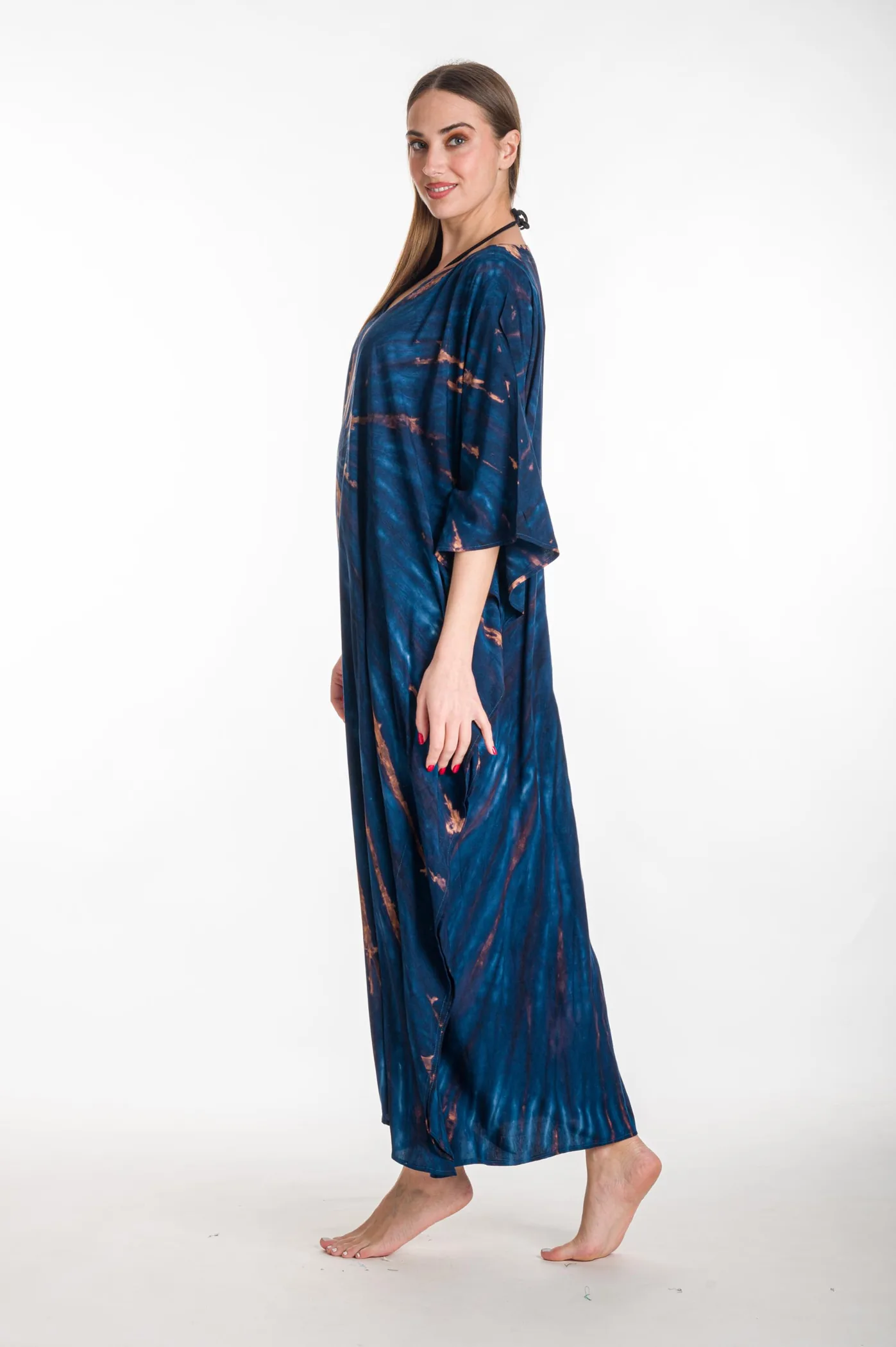 Καφτανι βισκοζ tie dye - Navy Blue καφτάνι παραλίας από βισκόζ για καλοκαιρινές resort εμφανίσεις