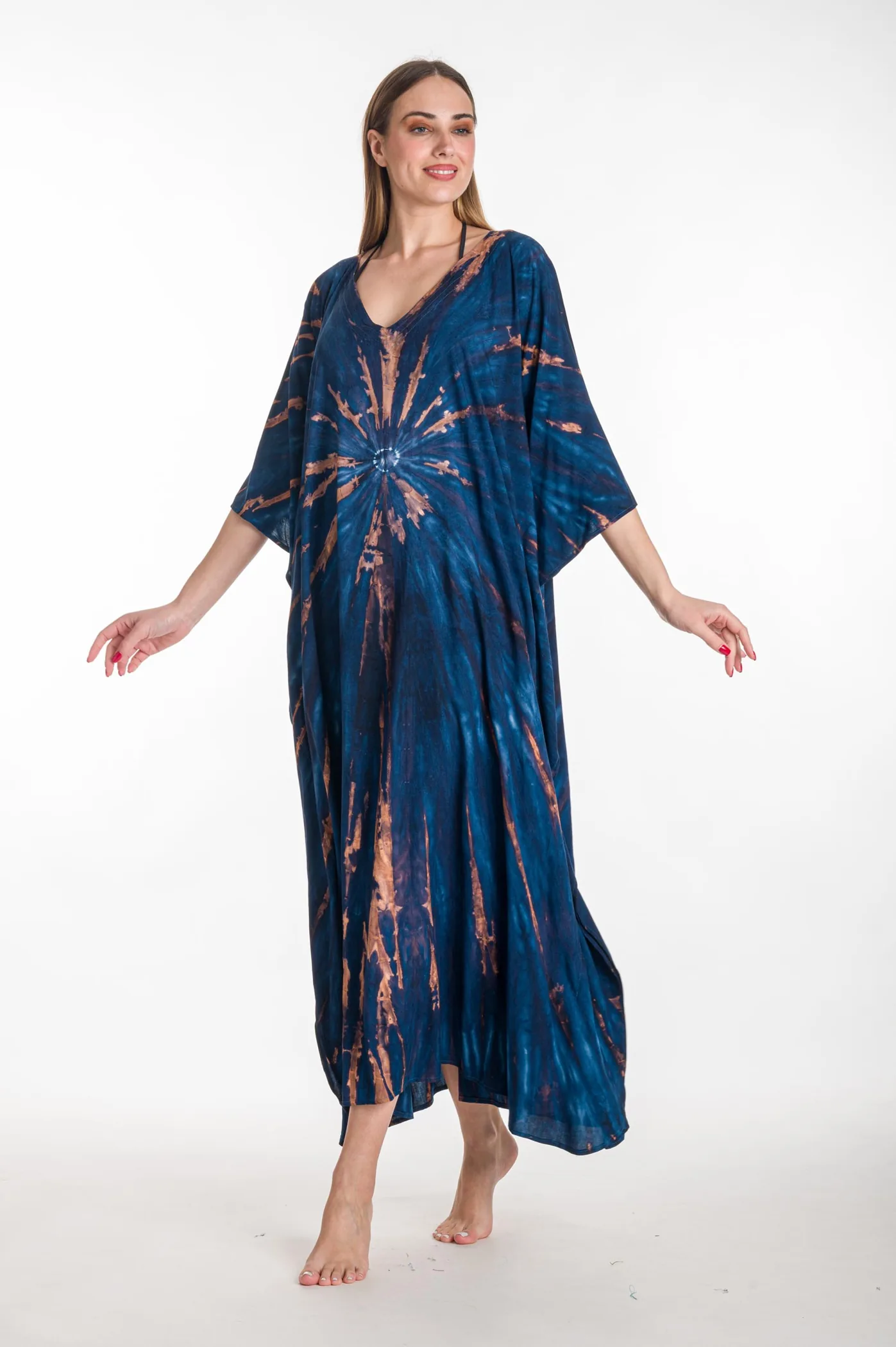 Καφτανι βισκοζ tie dye - Navy Blue καφτάνι παραλίας από βισκόζ για καλοκαιρινές resort εμφανίσεις