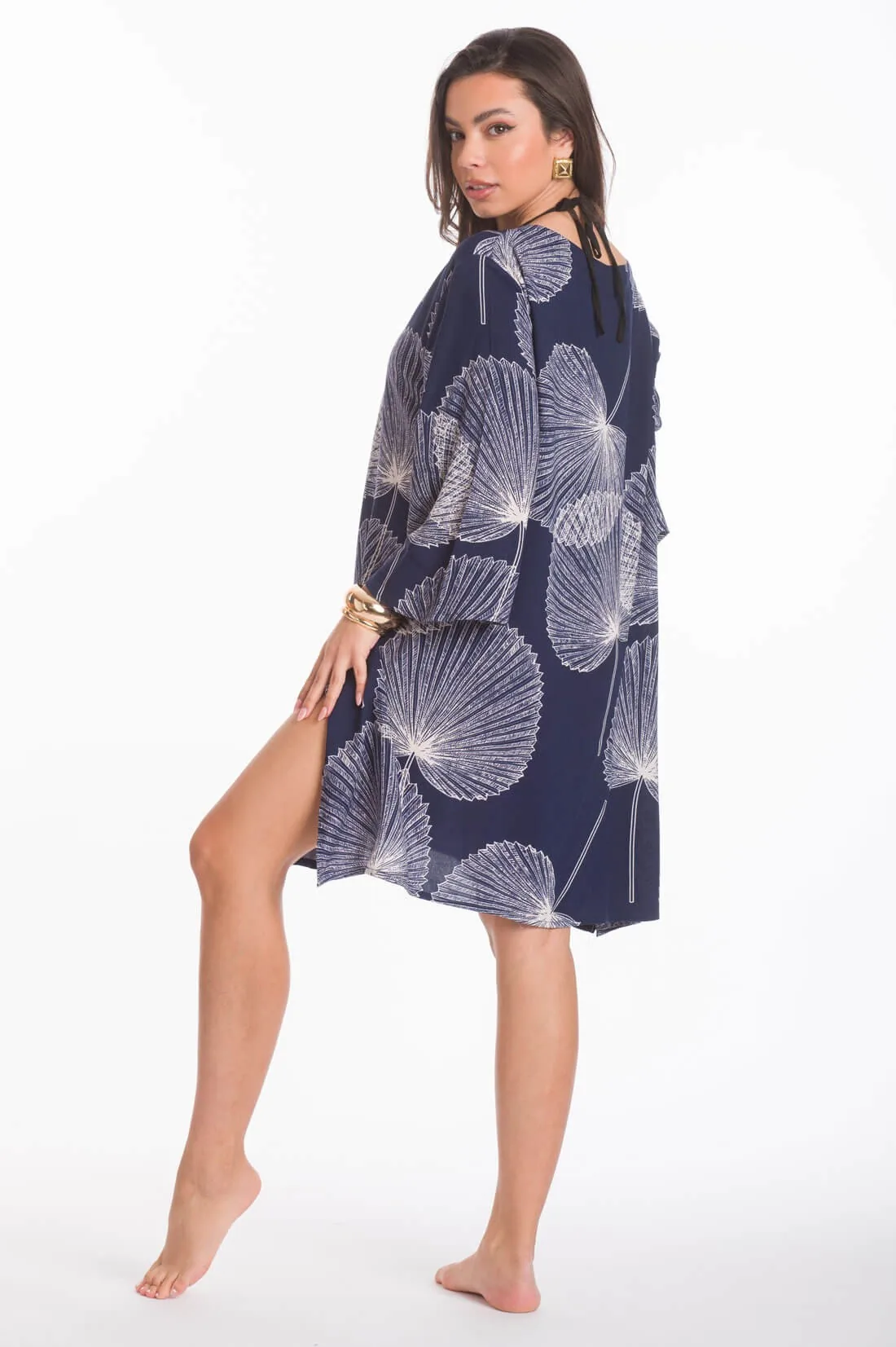 Μπλουζα βισκοζ με μανικι - Navy Blue resort wear προϊόν από βισκόζ για καλοκαιρινές resort εμφανίσεις