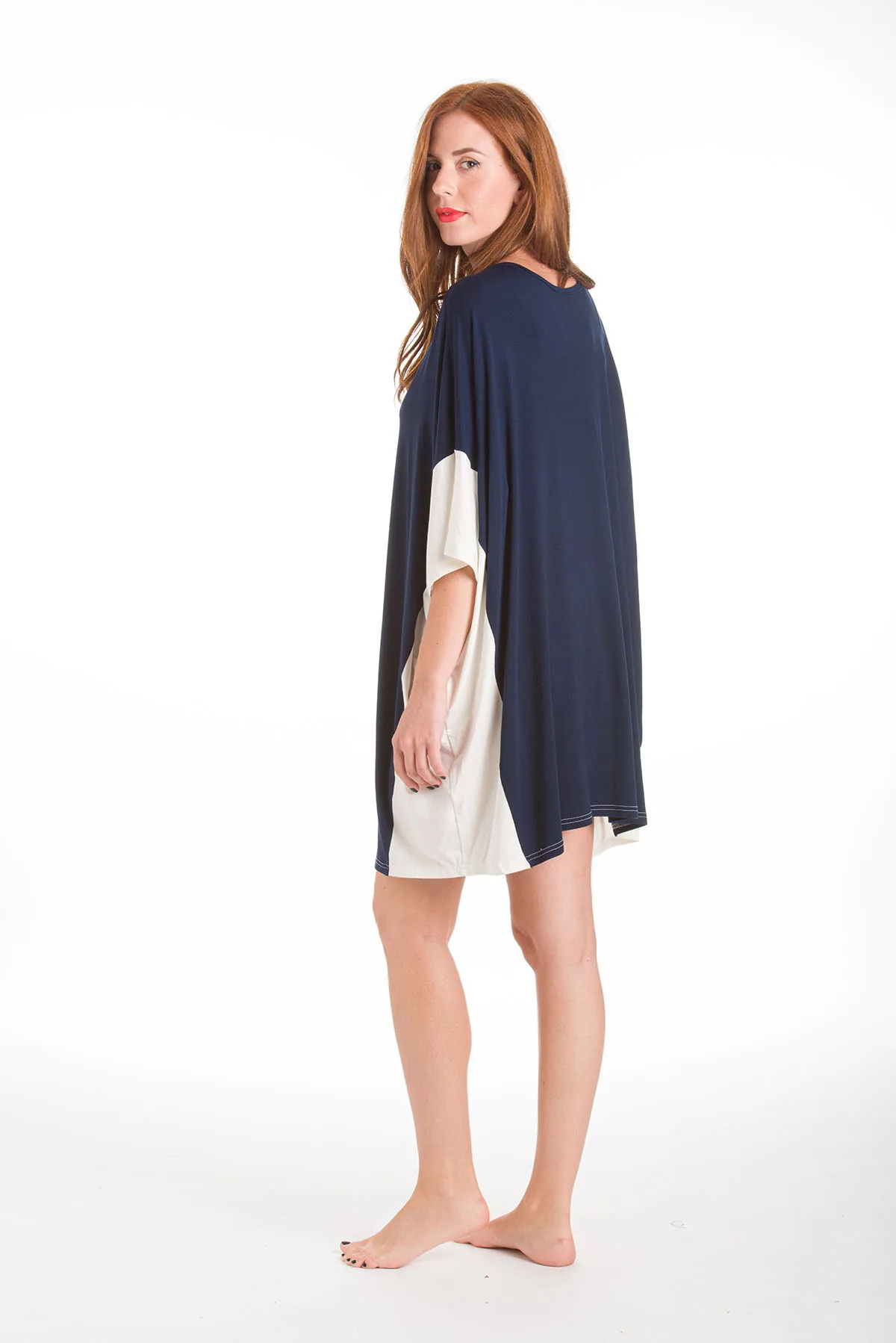 Ποντσο micromodal διχρωμο - Navy Blue πόντσο παραλίας για καλοκαιρινές resort εμφανίσεις