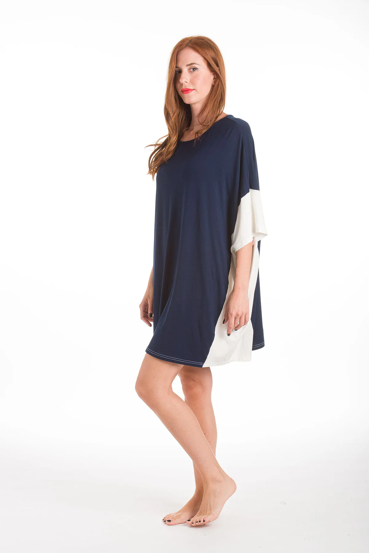 Ποντσο micromodal διχρωμο - Navy Blue πόντσο παραλίας για καλοκαιρινές resort εμφανίσεις