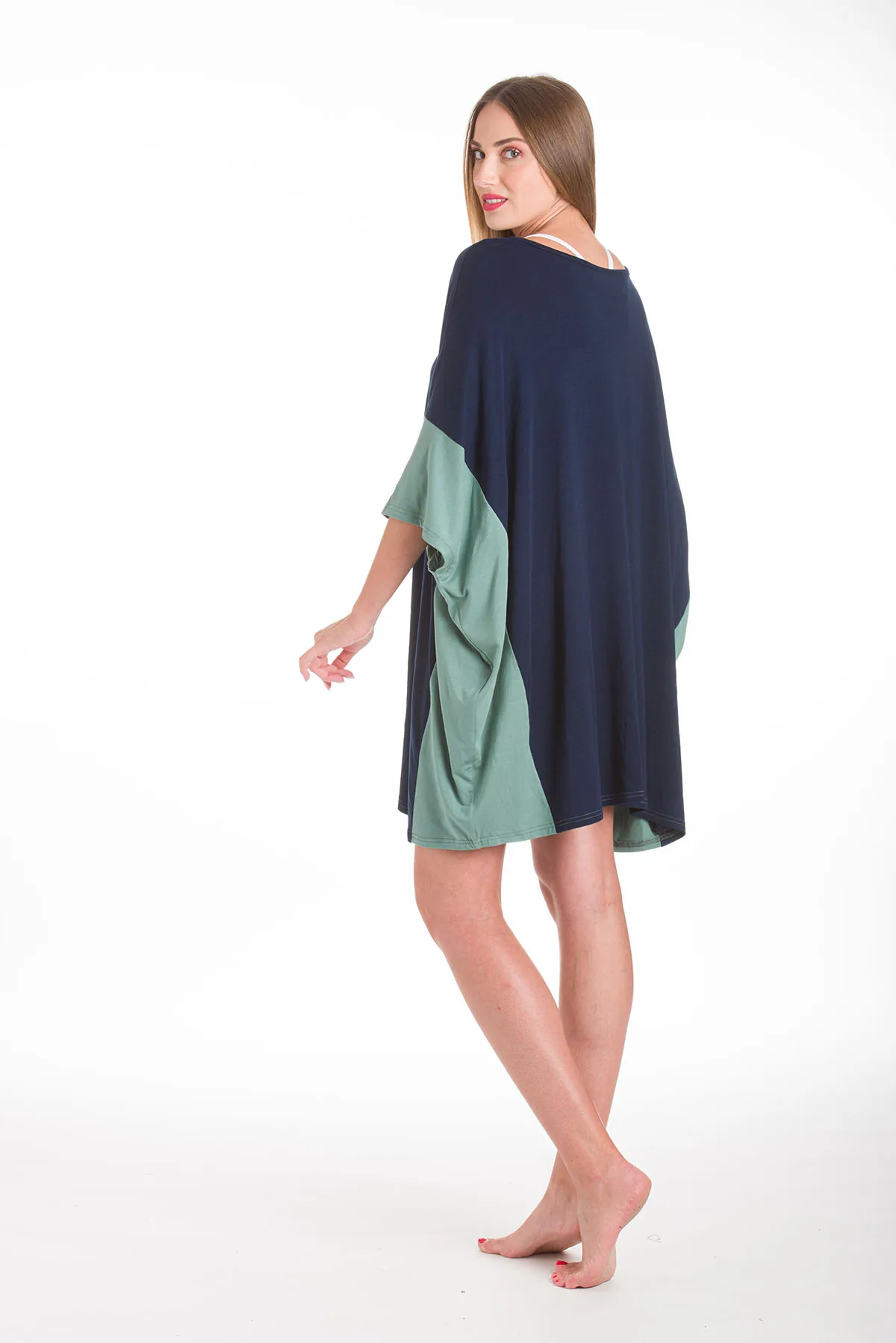 Ποντσο micromodal διχρωμο - Navy Blue πόντσο παραλίας για καλοκαιρινές resort εμφανίσεις