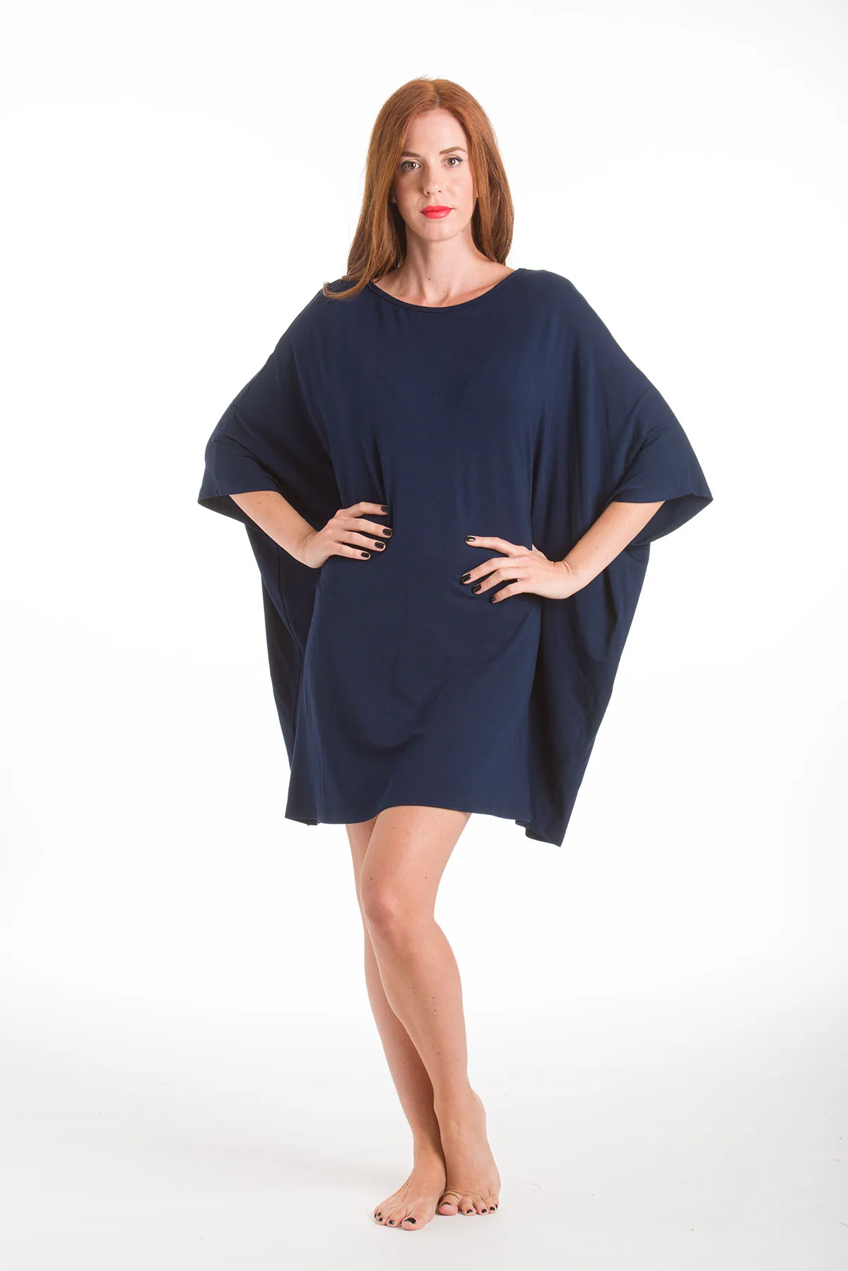 Ποντσο micromodal μονοχρωμο - Navy Blue πόντσο παραλίας για καλοκαιρινές resort εμφανίσεις