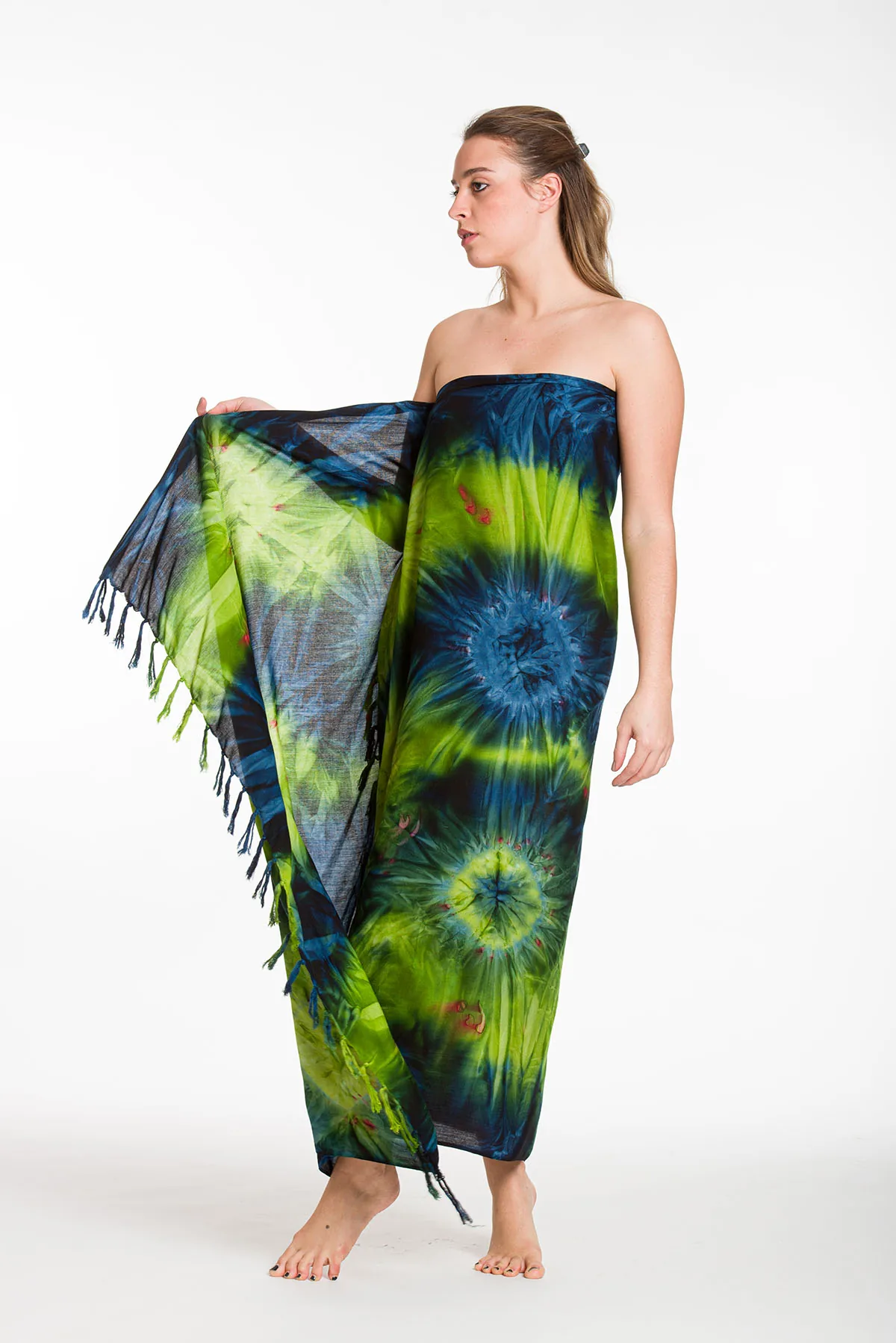 Παρεο βισκοζ tie dye εκρηξη με κροσσια - Navy Blue;Πράσινο παρεό παραλίας για καλοκαιρινές resort εμφανίσεις