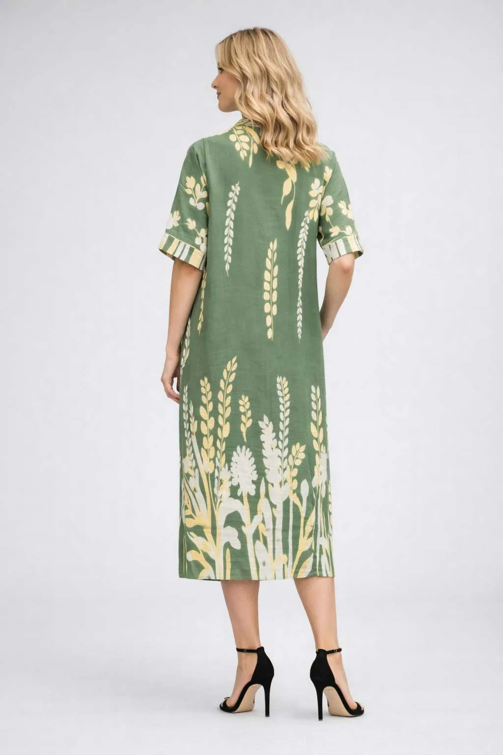Πρασινο floral resort wear καφτάνι - φορεμα βισκοζ με κοντο μανικι - Πράσινο φόρεμα παραλίας από βαμβάκι για καλοκαιρινές resort εμφανίσεις