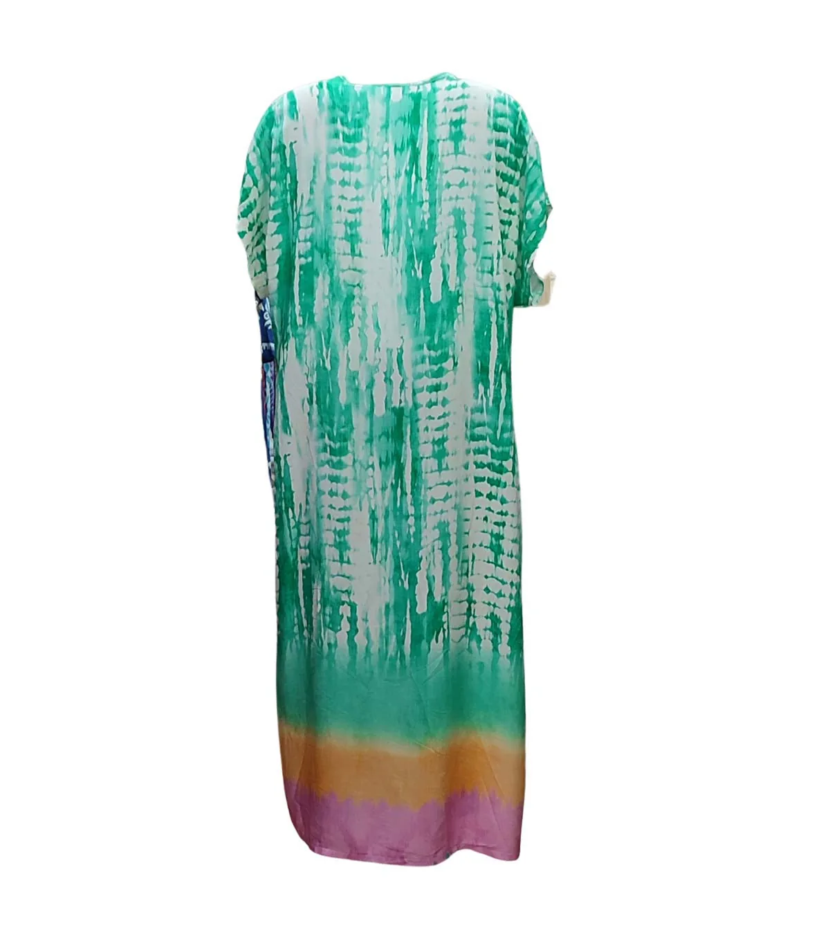 Καφτανι - φορεμα maxi βισκοζ shibori tie dye με κοντο μανικι - καφτάνια-παρεό - kaftania.gr - Πράσινο φόρεμα παραλίας από βισκόζ για καλοκαιρινές resort εμ