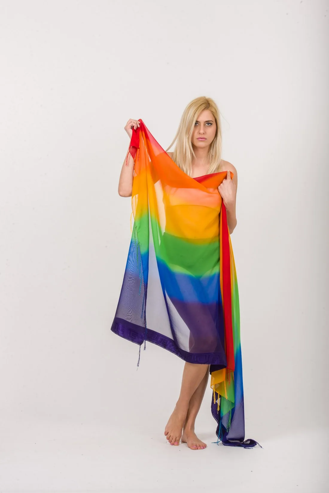 Παρεο chiffon με κεντημα μαιανδρο στην πλεξη - Πράσινο;Rainbow;Κίτρινο;Μπλέ;Μώβ;Πορτοκαλί παρεό παραλίας για καλοκαιρινές resort εμφανίσεις
