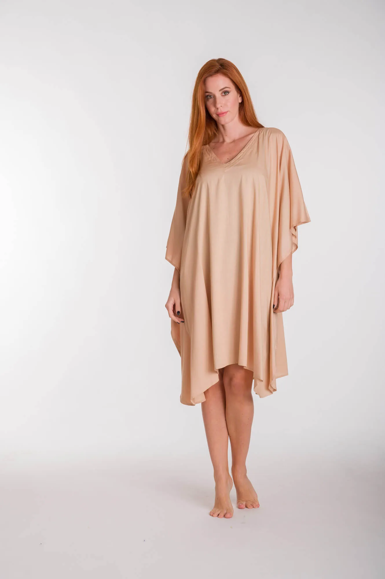 Καφτανι μονοχρωμο midi viscose - Σομόν καφτάνι παραλίας από βισκόζ για καλοκαιρινές resort εμφανίσεις