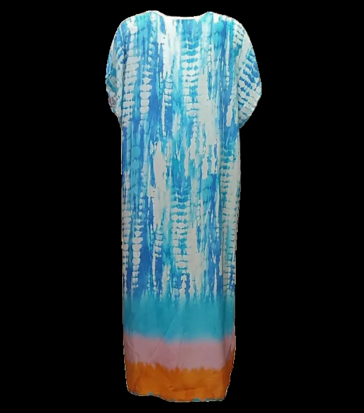 Καφτανι - φορεμα maxi βισκοζ shibori tie dye με κοντο μανικι - Τυρκουάζ φόρεμα παραλίας από βισκόζ για καλοκαιρινές resort εμφανίσεις