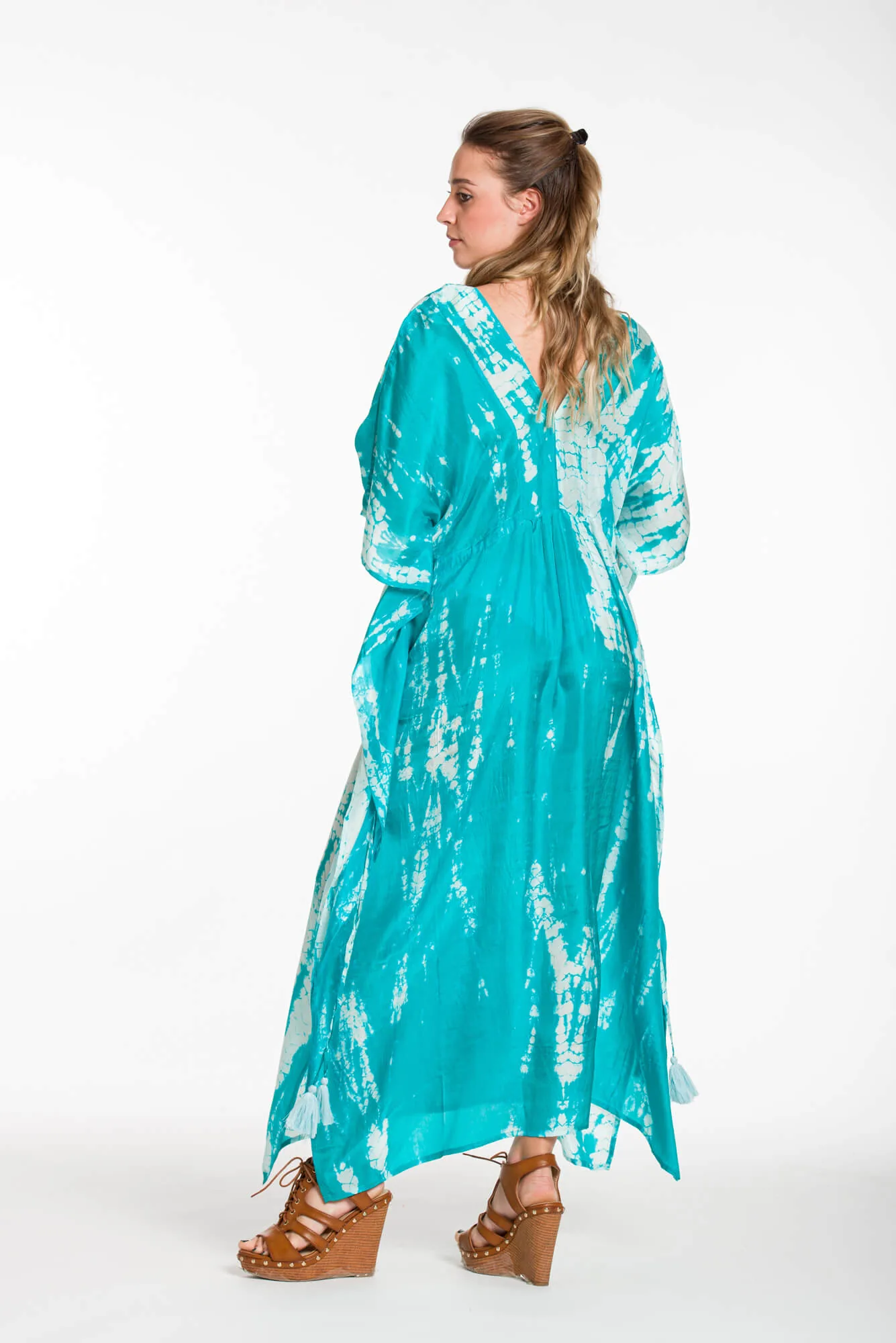 Καφτανι μεταξωτο 100% tie dye με κρυφο adjuster στις πλαινες - Βεραμάν καφτάνι παραλίας για καλοκαιρινές resort εμφανίσεις