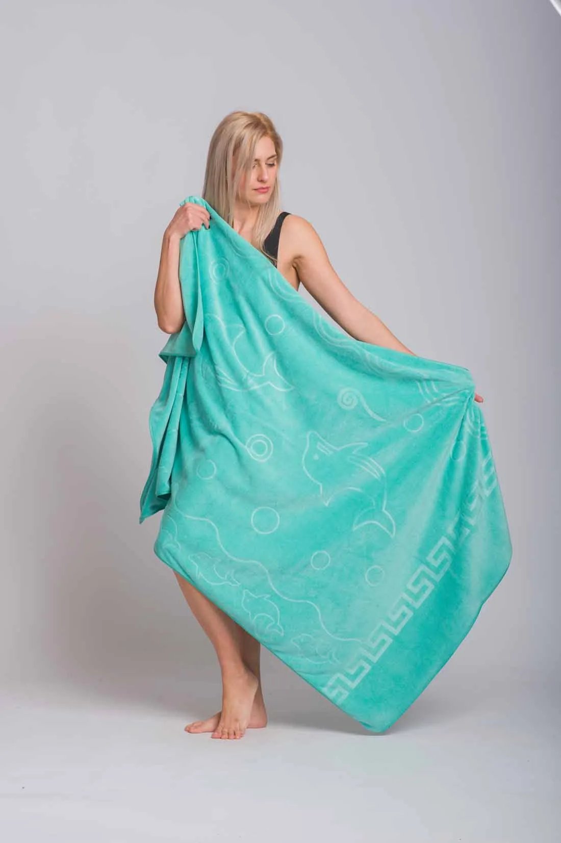 Βεραμαν πετσετα θαλασσης microfiber με σχεδιο δελφινι και μαιανδρο - Βεραμάν πετσέτα θαλάσσης για καλοκαιρινές resort εμφανίσεις