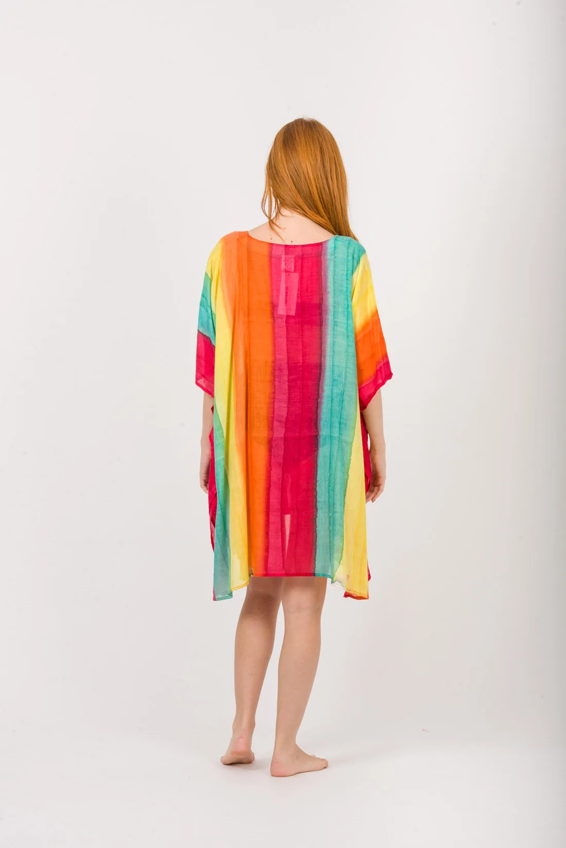 Ποντσο tie dye ριγε βαμβακερο - Βεραμάν;Πορτοκαλί;Φούξια πόντσο παραλίας από βαμβακερό για καλοκαιρινές resort εμφανίσεις