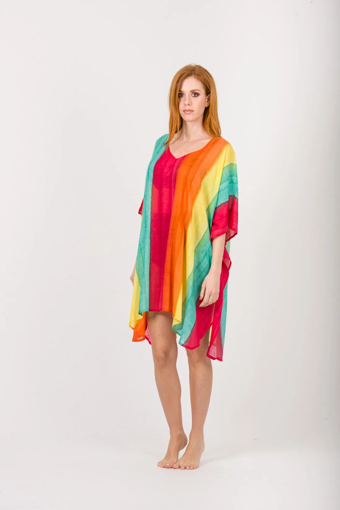 Ποντσο tie dye ριγε βαμβακερο - Βεραμάν;Πορτοκαλί;Φούξια πόντσο παραλίας από βαμβακερό για καλοκαιρινές resort εμφανίσεις